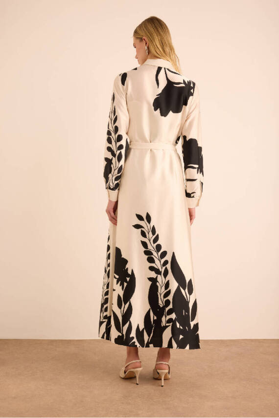 AKER EKRU DESENLİ GÖMLEK ELBİSE - 2