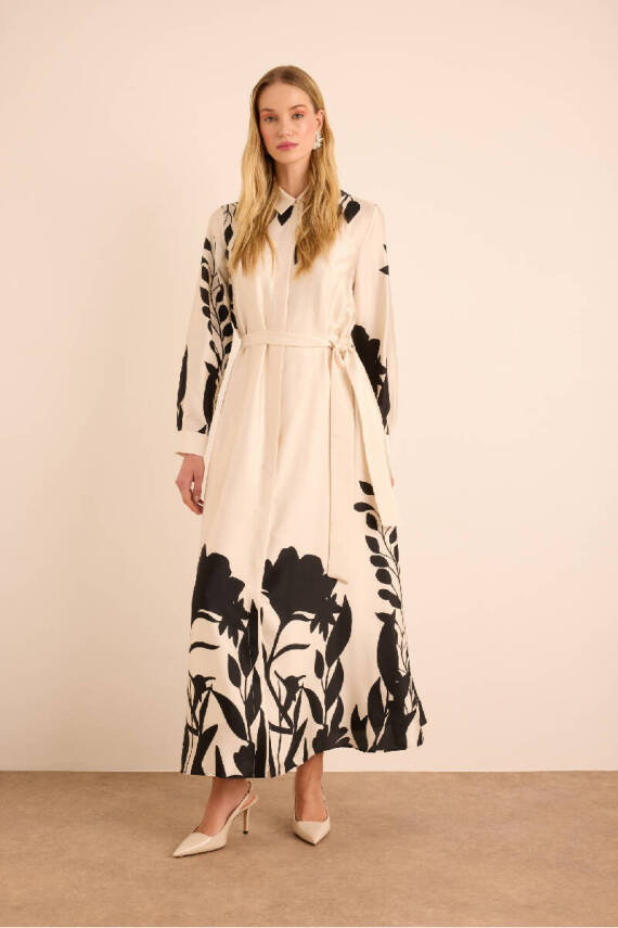 AKER EKRU DESENLİ GÖMLEK ELBİSE - 4