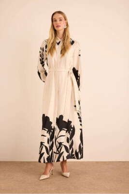 AKER EKRU DESENLİ GÖMLEK ELBİSE - 1