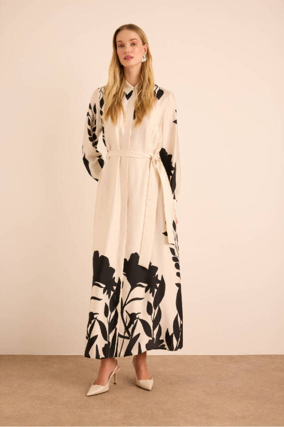 AKER EKRU DESENLİ GÖMLEK ELBİSE - 1