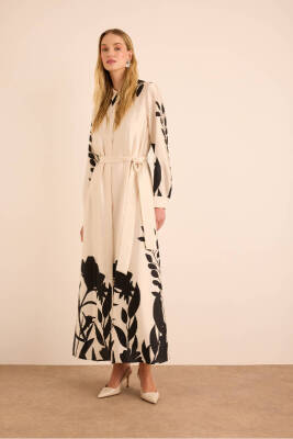 AKER EKRU DESENLİ GÖMLEK ELBİSE - 5