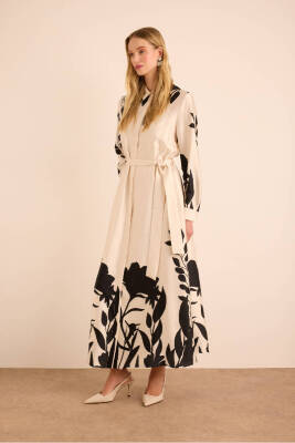 AKER EKRU DESENLİ GÖMLEK ELBİSE - 6