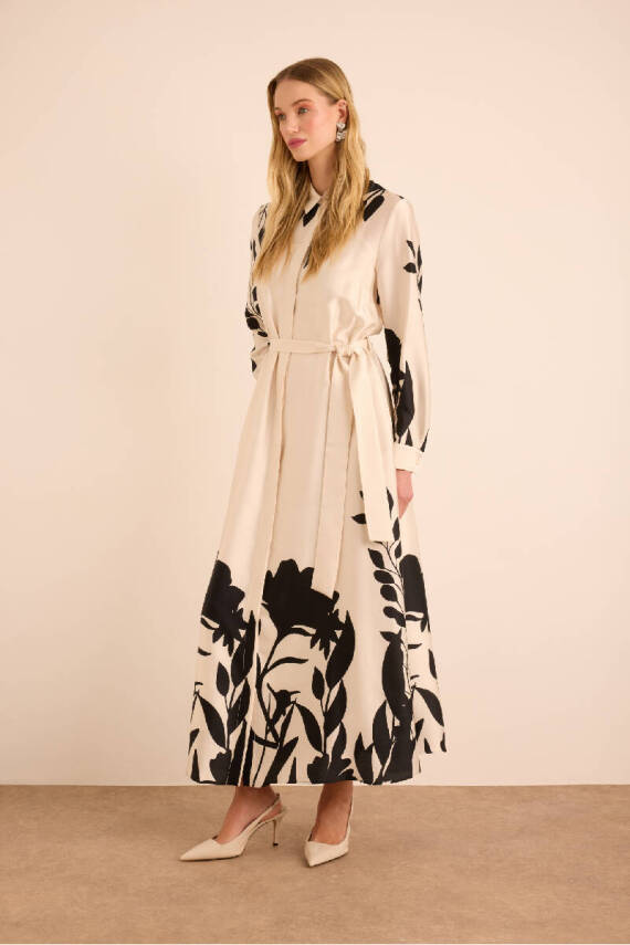 AKER EKRU DESENLİ GÖMLEK ELBİSE - 6