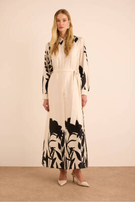 AKER EKRU DESENLİ GÖMLEK ELBİSE - 7