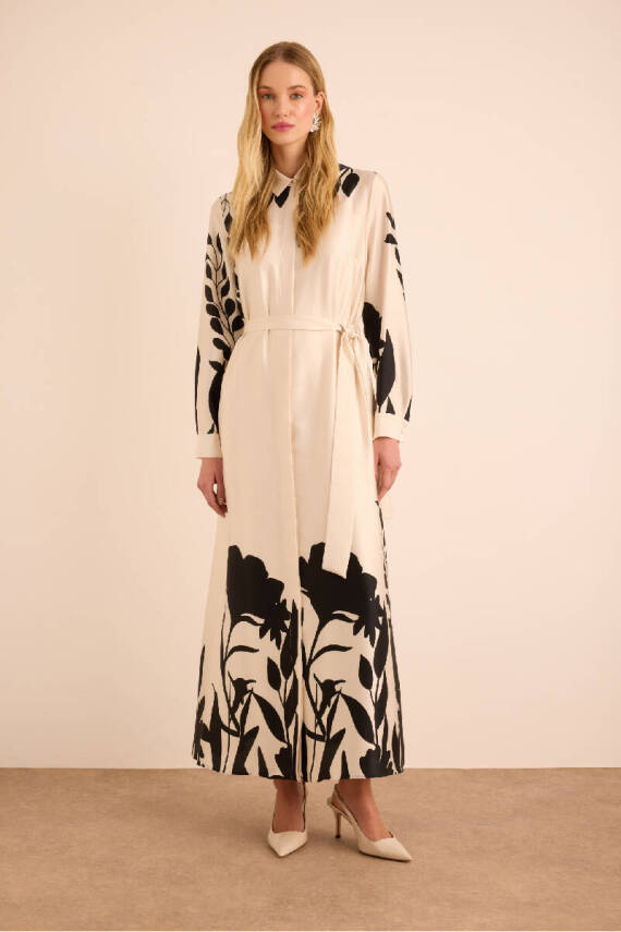 AKER EKRU DESENLİ GÖMLEK ELBİSE - 7