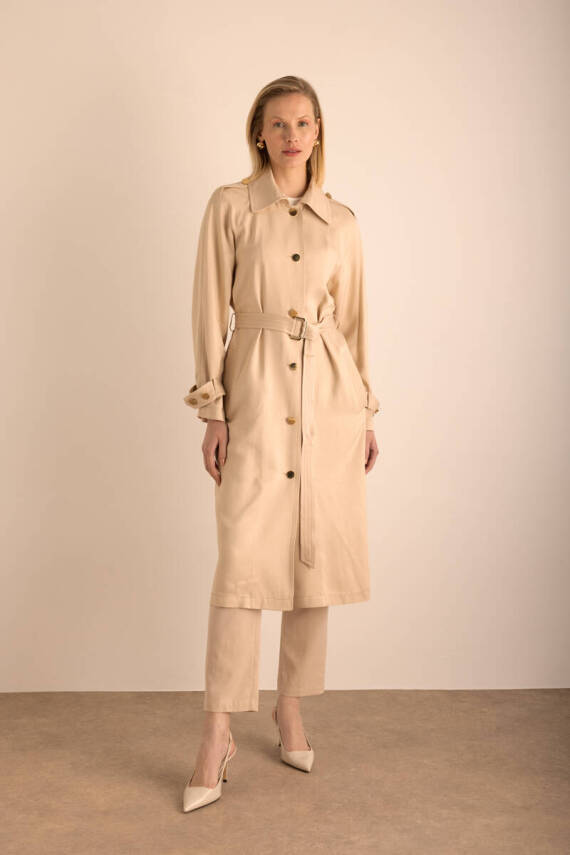 AKER KETEN KARIŞIMLI DOKUMA TRENÇKOT - 1