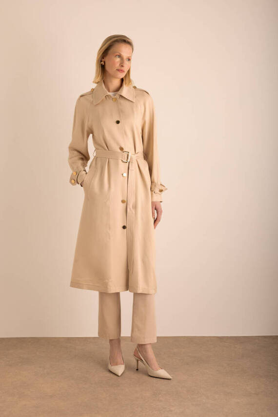 AKER KETEN KARIŞIMLI DOKUMA TRENÇKOT - 2