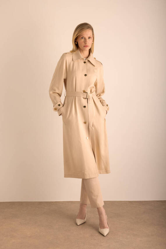 AKER KETEN KARIŞIMLI DOKUMA TRENÇKOT - 4