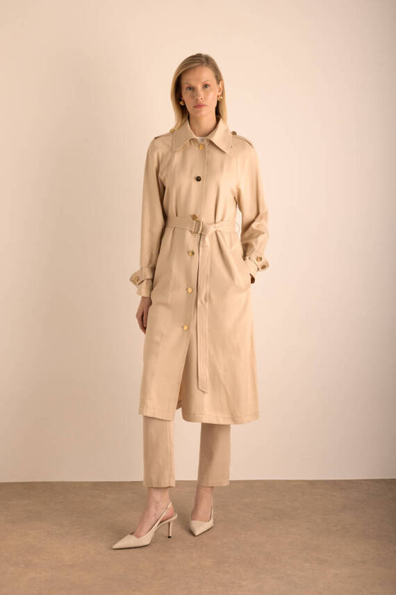 AKER KETEN KARIŞIMLI DOKUMA TRENÇKOT - 5