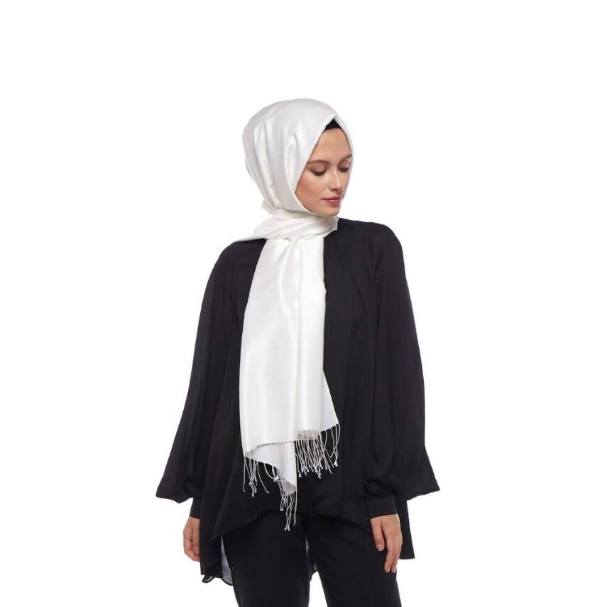 İPEKEVİ İNCİ BEYAZI ÇİFT TARAFLI İPEK ŞAL - 2