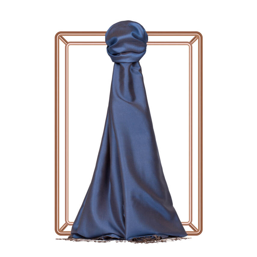 İPEKEVİ KOT MAVİ ÇİFT TARAFLI İPEK ŞAL - 1