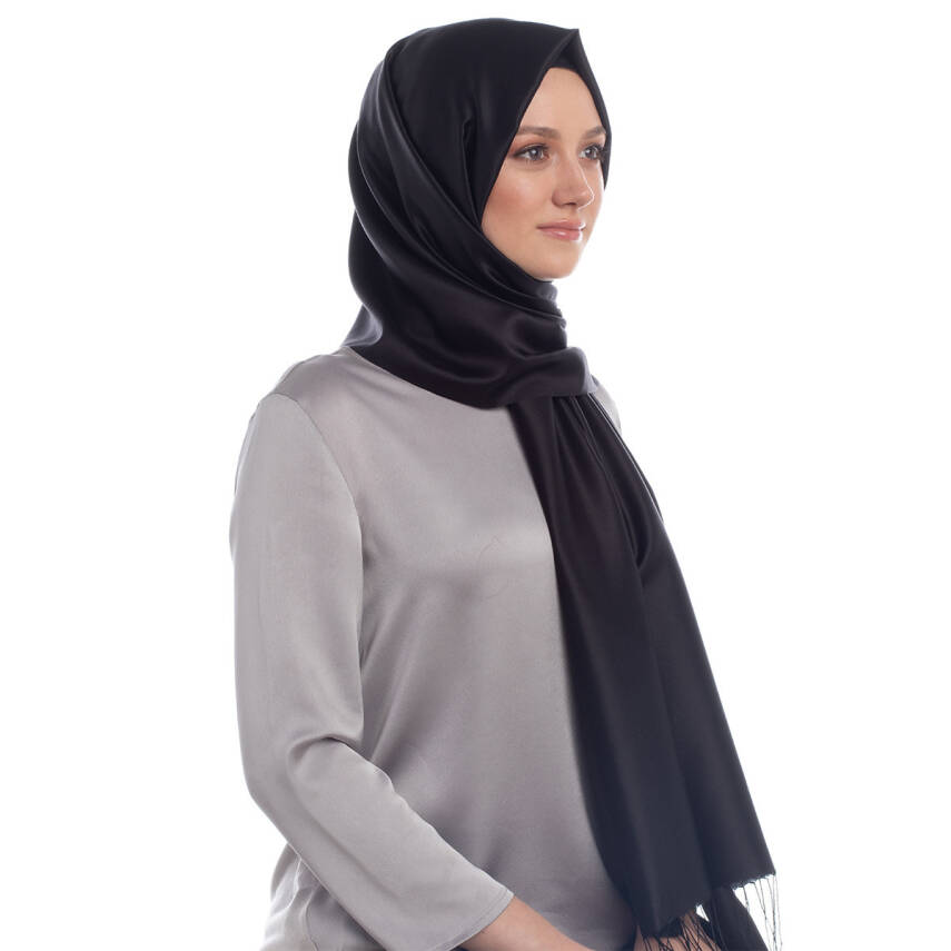 İPEKEVİ SİYAH ÇİFT TARAFLI İPEK ŞAL - 2