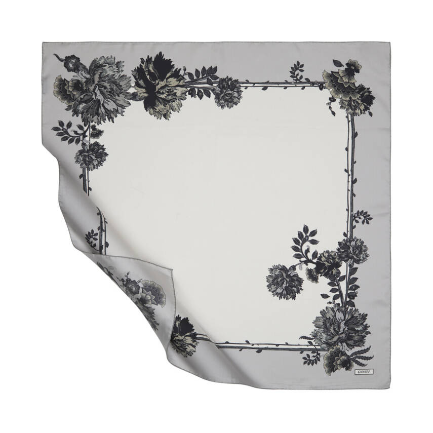 İPEKEVİ BEYAZ GÜMÜŞ KARANFİL ÇİÇEĞİ TİVİL İPEK EŞARP - 1