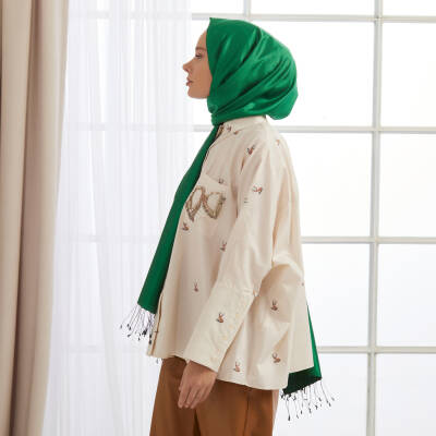 İPEKEVİ ZÜMRÜT YEŞİL ÇİFT TARAFLI İPEK ŞAL - 2