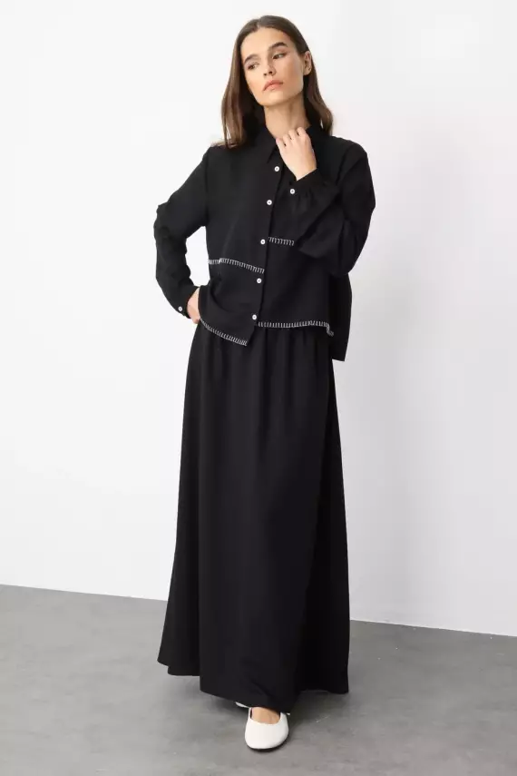 MİCCA CHOP KENAR NAKIŞLI İPEKÇE KUMAŞ ETEKLİ TAKIM - 1