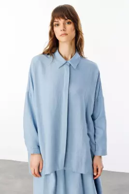 MİCCA İPEKÇE KUMAŞ ETEK TUNİK TAKIM MAVİ - 2