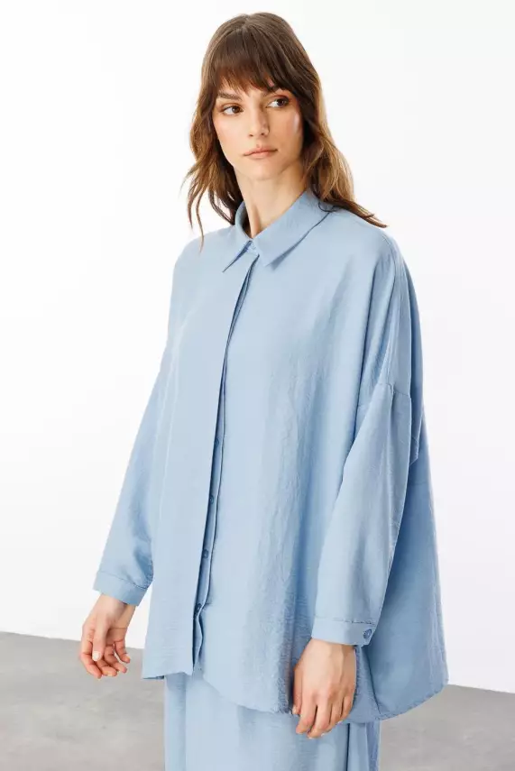 MİCCA İPEKÇE KUMAŞ ETEK TUNİK TAKIM MAVİ - 3