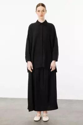 MİCCA İPEKÇE KUMAŞ ETEK TUNİK TAKIM SİYAH 