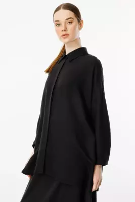 MİCCA İPEKÇE KUMAŞ ETEK TUNİK TAKIM SİYAH - 4