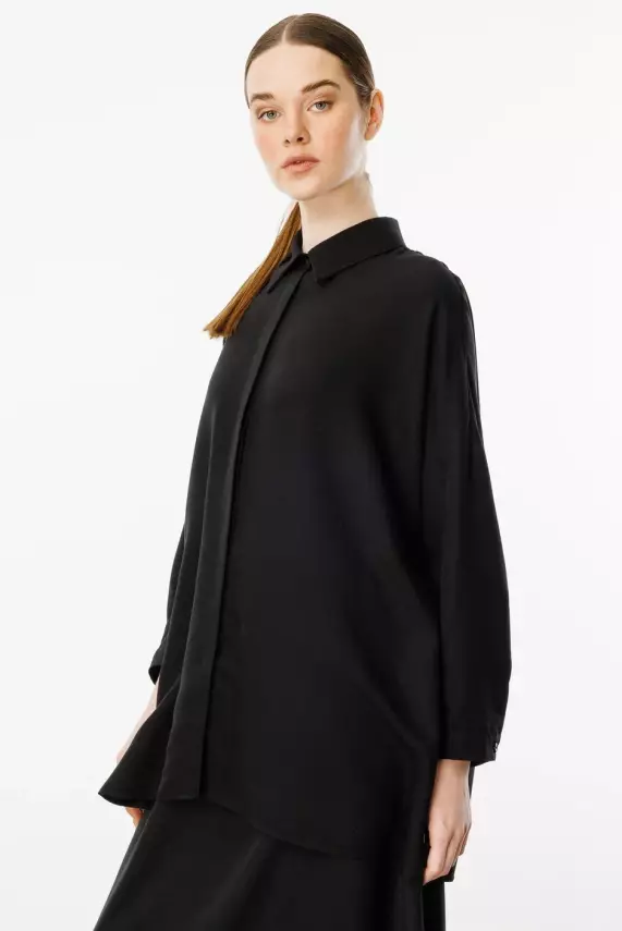 MİCCA İPEKÇE KUMAŞ ETEK TUNİK TAKIM SİYAH - 4