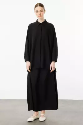 MİCCA İPEKÇE KUMAŞ ETEK TUNİK TAKIM SİYAH - 5