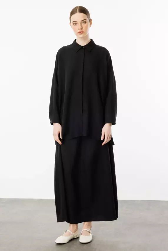 MİCCA İPEKÇE KUMAŞ ETEK TUNİK TAKIM SİYAH - 5