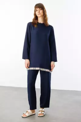 MİCCA İPEKÇE KUMAŞ HAFİF İKİLİ TAKIM LACİVERT - 3