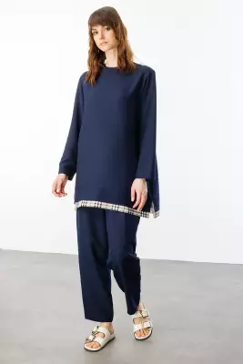 MİCCA İPEKÇE KUMAŞ HAFİF İKİLİ TAKIM LACİVERT 