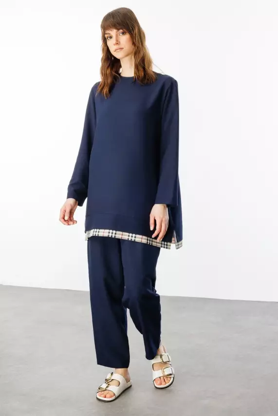 MİCCA İPEKÇE KUMAŞ HAFİF İKİLİ TAKIM LACİVERT - 1