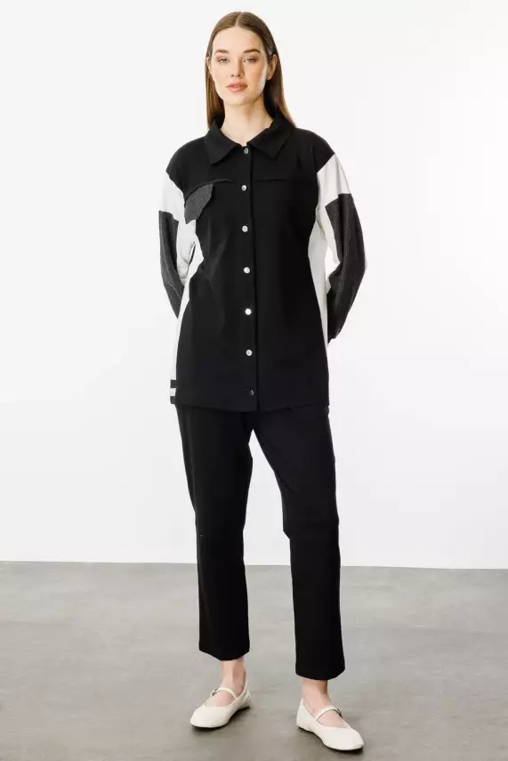 MİCCA PAMUKLU KUMAŞ İNCE SPOR TAKIM SİYAH - 1