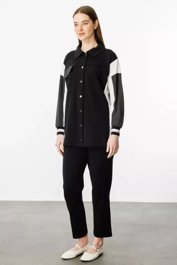 MİCCA PAMUKLU KUMAŞ İNCE SPOR TAKIM SİYAH - 2